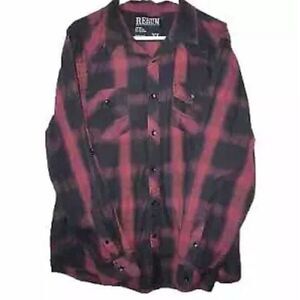 Rerun Mens Button Up Shirt Size XL Black Red‎ Plaid Tab Long Sleeve Western